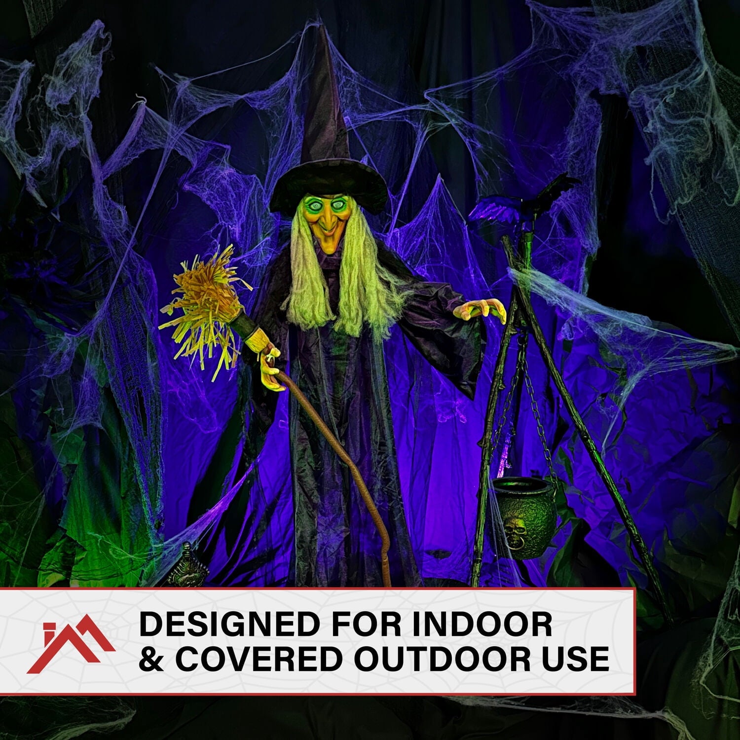 Haunted Hill Farm Life-Size Animated Talking Witch w/ Broomstick, 6 ft Halloween Decoration, HHWITCH-5FLSA
