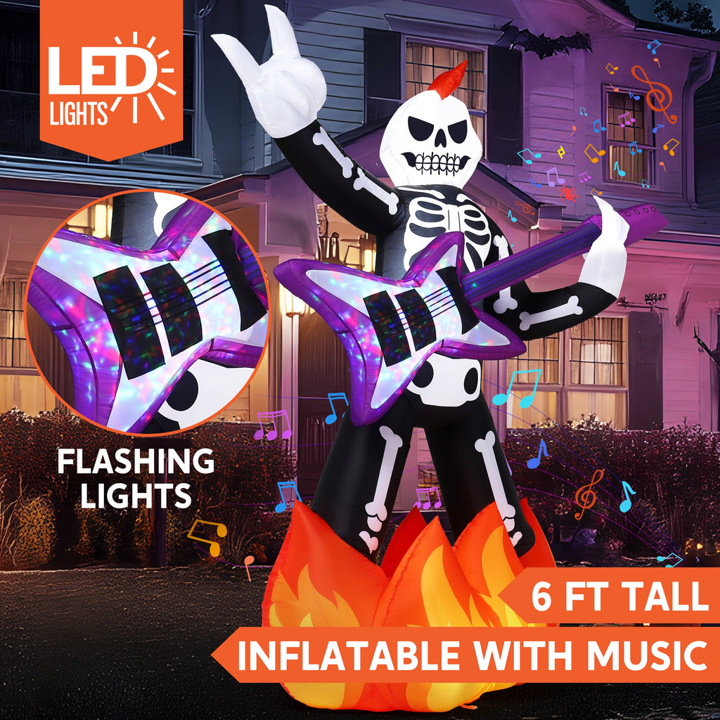 Joyfy 8 FT Halloween Inflatable Skeleton Dinosaur with Build-in LEDs Pumpkin Decorations,Halloween Outdoor Decorations Blow up Yard Decorations