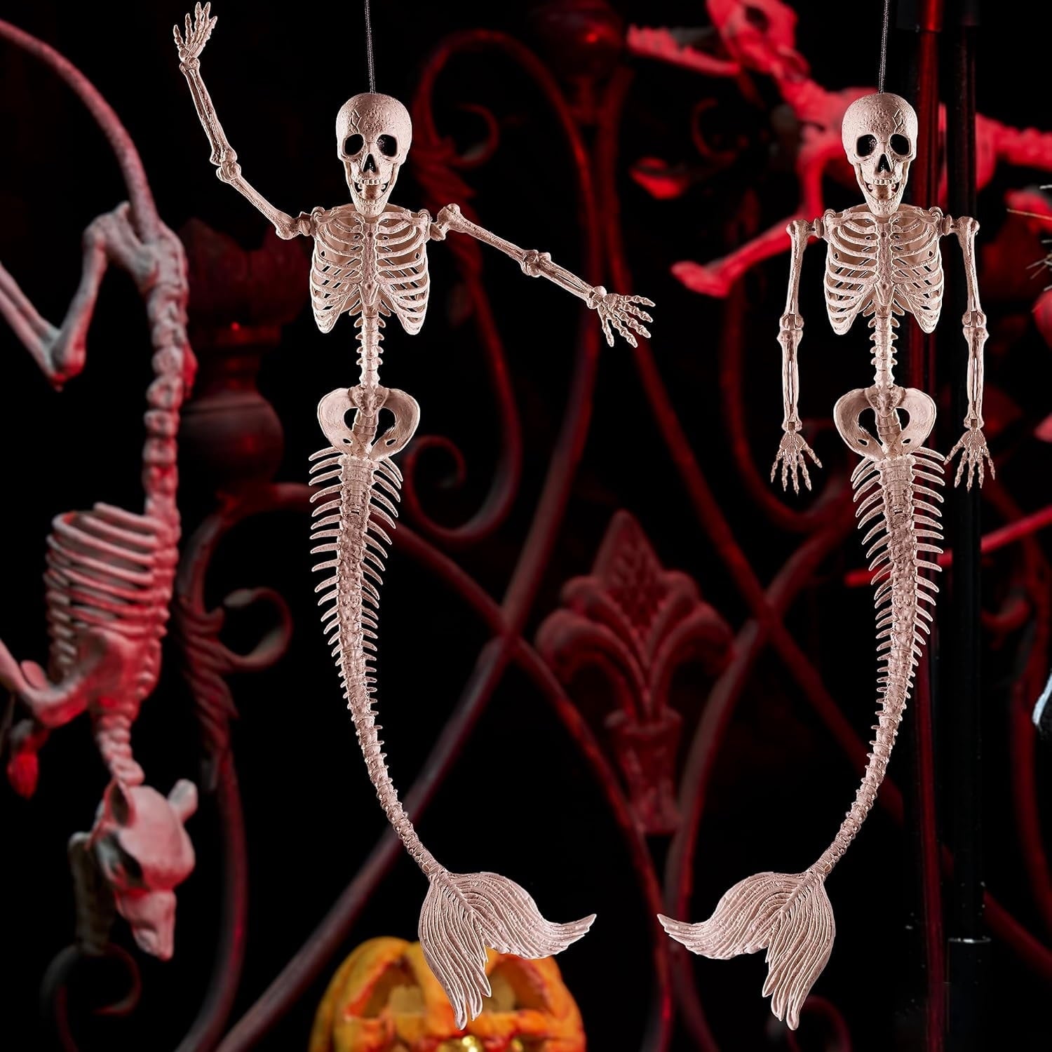 Joyfy 24 Inch Halloween Skeleton Decor with LED Light Eyes,Posable Skeleton Halloween Prop Full Body with Movable Joints for Haunted House Indoor Outdoor Decoration Spooky Decor