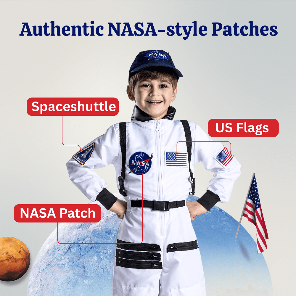 Dress Up America Astronaut Costume for KidsNASA White Spacesuit for Boys & Girl