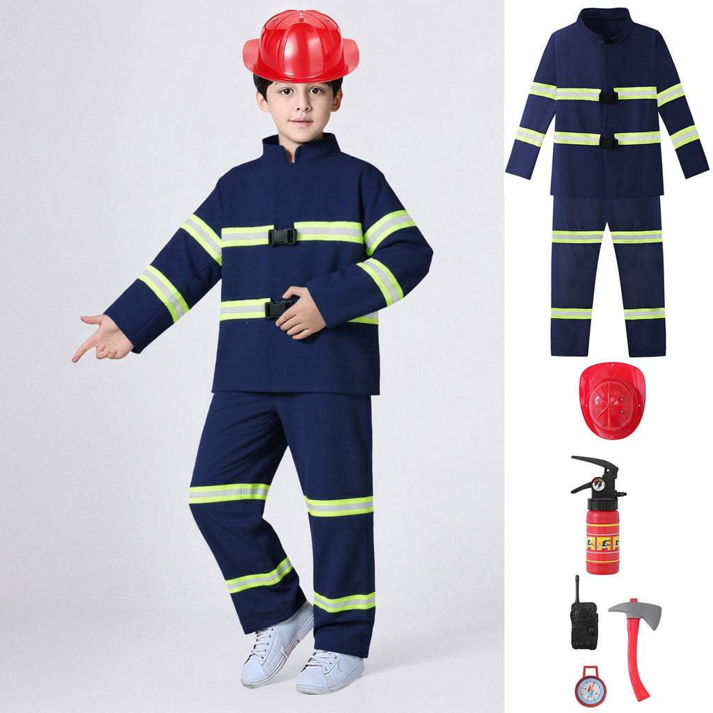 LIIPEE Boys Fireman Costumes Kids Fancy Dress Up With Accessories Clothes 7 Piece Party Outfits,18-24 Months