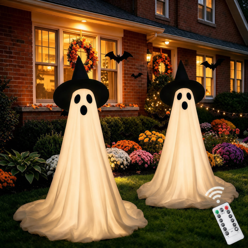 HiberyHom 2 Pack 4.6 FT Halloween Ghost Decor, Early Halloween Decorations, Light Up Ghost for Front Porches Yard Garden, Halloween Decorations Outdoor
