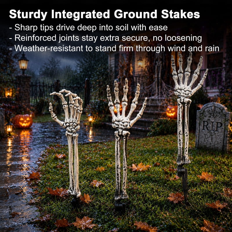 GameXcel Skeleton Hands Halloween Yard Decorations, 6 Pack 18 in Posable Skeleton Arms with Ground Stakes, Outdoor Graveyard Lawn Decor