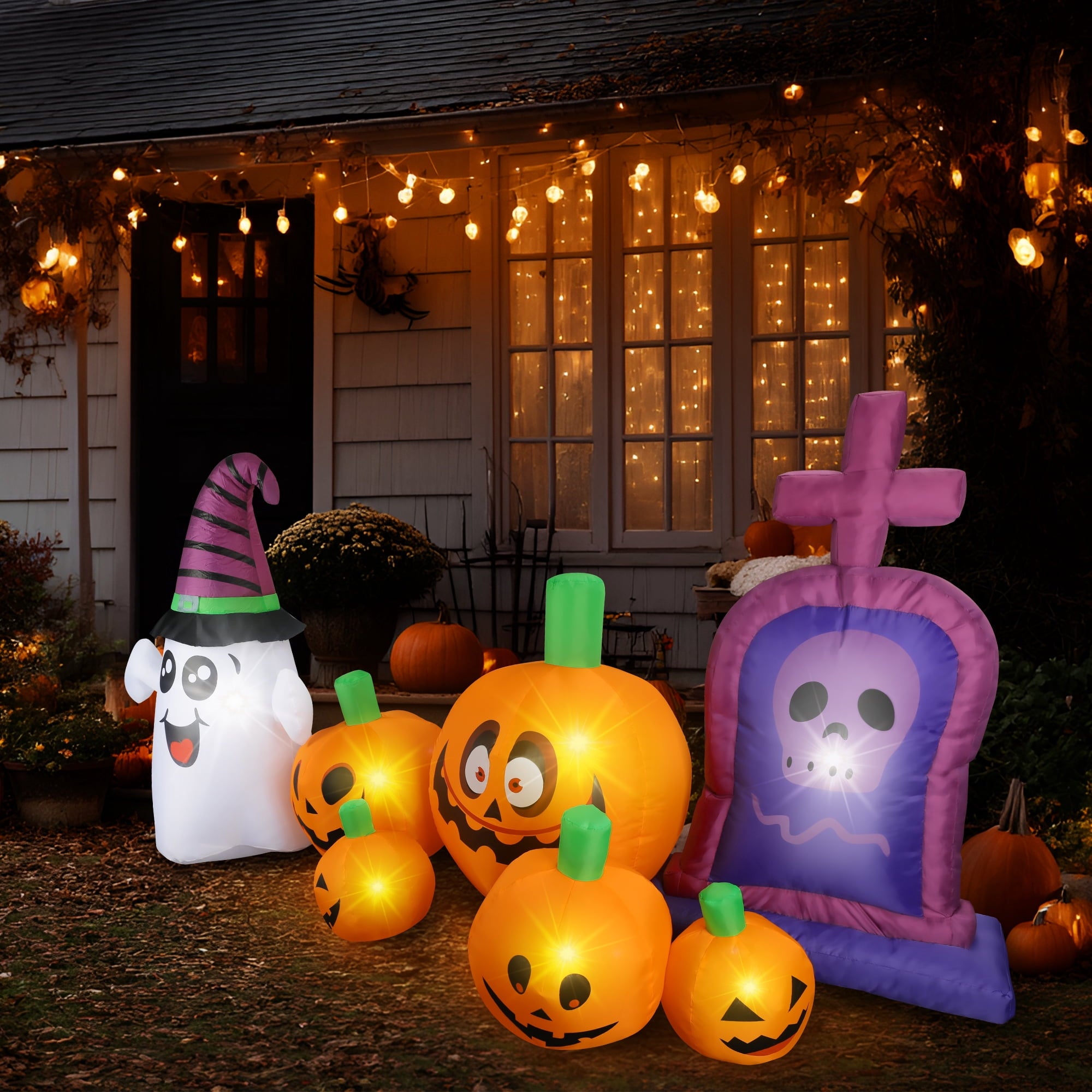 MAGOTAN 6 FT Halloween Inflatable Pumpkin Halloween Inflatable Pumpkins and Cat Outdoor Yard Decoration Build-in 7 LED White Lights