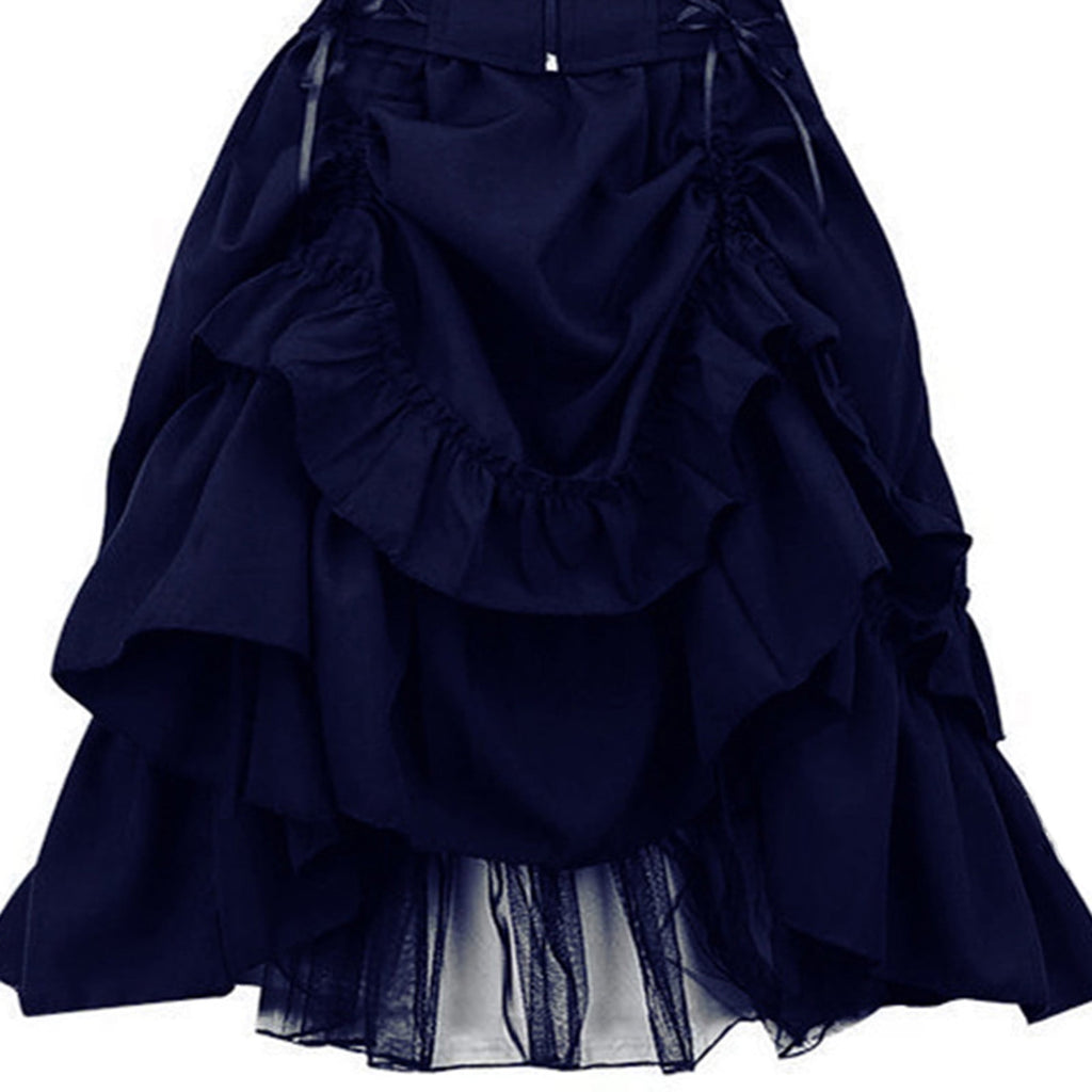 UPPADA Halloween Costumes For Womens Sleeveless Irregular Gothic Dress Ruffle Steampunk Dress Corset Square Neck Layers Dress