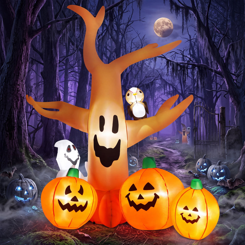 Yexmas 8FT Halloween Inflatables Dead Tree,Outdoor Halloween Decorations with Built-in LED Lights ,Halloween Blow Up Yard Decorations with Pumpkin,Ghost,and Owl