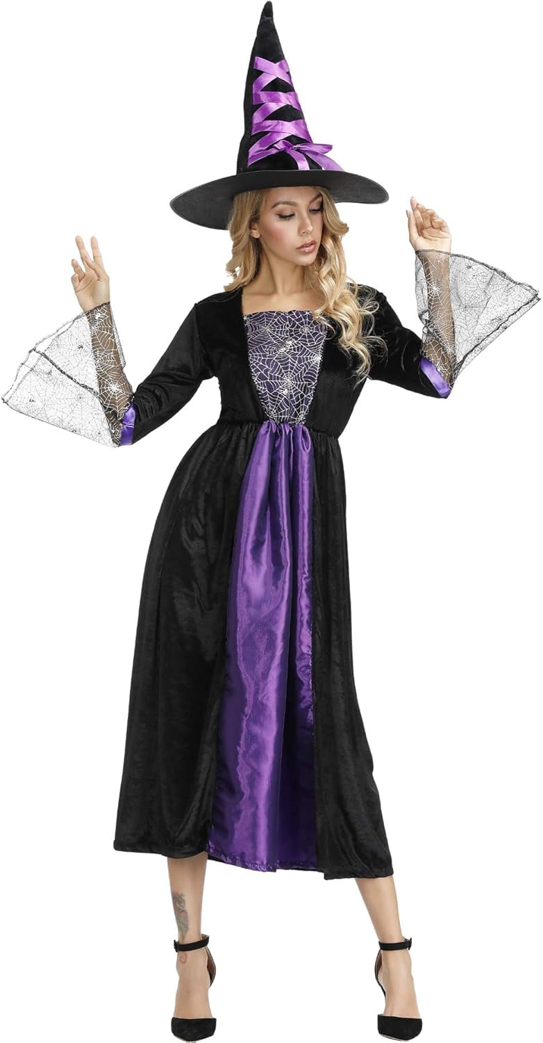 Halloween Witch Costume for Women, Halloween Gothic Witch Dresses for Fancy Dress Party Purple XL