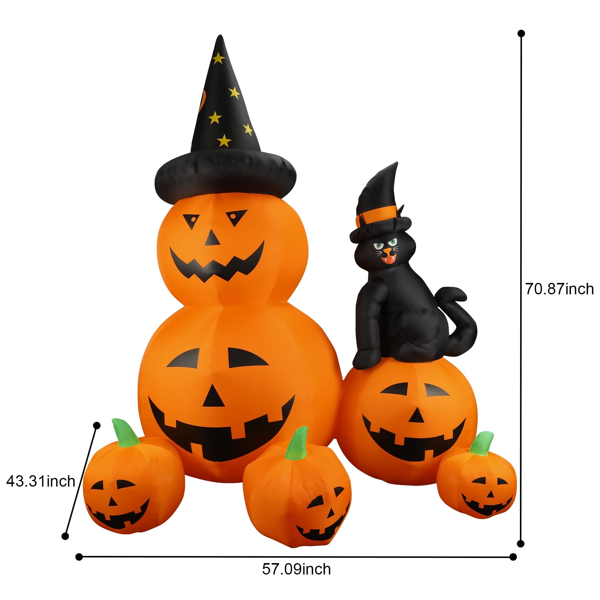 MAGOTAN 6 FT Halloween Inflatable Pumpkin Halloween Inflatable Pumpkins and Cat Outdoor Yard Decoration Build-in 7 LED White Lights