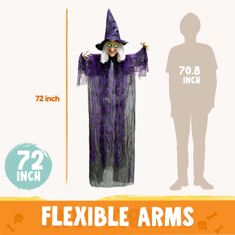 Joyfy 47" Halloween Decorations Outdoor,Life Size Animated Witch Scary Decorations Halloween Motion Activated Witch with LED Eyes & Sound,Haunted House Decor