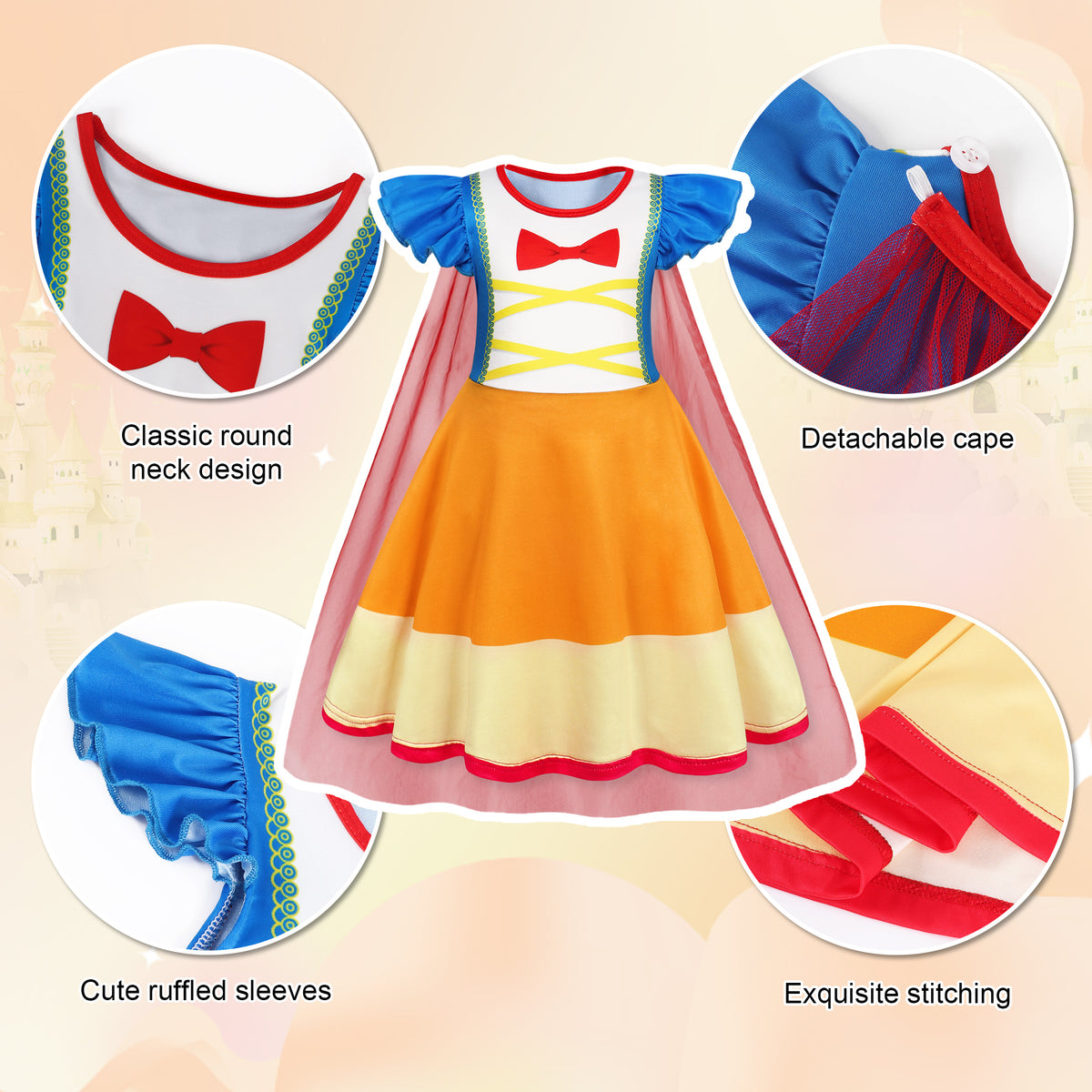 Benylion Girls Ice Princess Dress Halloween Cosplay Costumes With Tulle Cape Kids Birthday Party Dress up Outfit for 7-8 Years