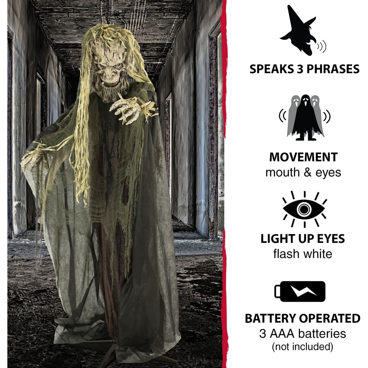 Haunted Hill Farm Life-Size Animatronic Tree Man, 75" Indoor/Outdoor Halloween Decoration, MultiColor