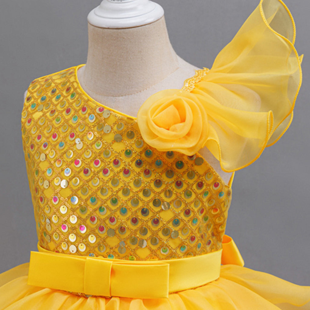 Toddler Dance Yellow Sequin Dress Tulle Dance Dresses Dance Kids 80s Outfits for Girls Dance Performance Outerwear 3-4 Years
