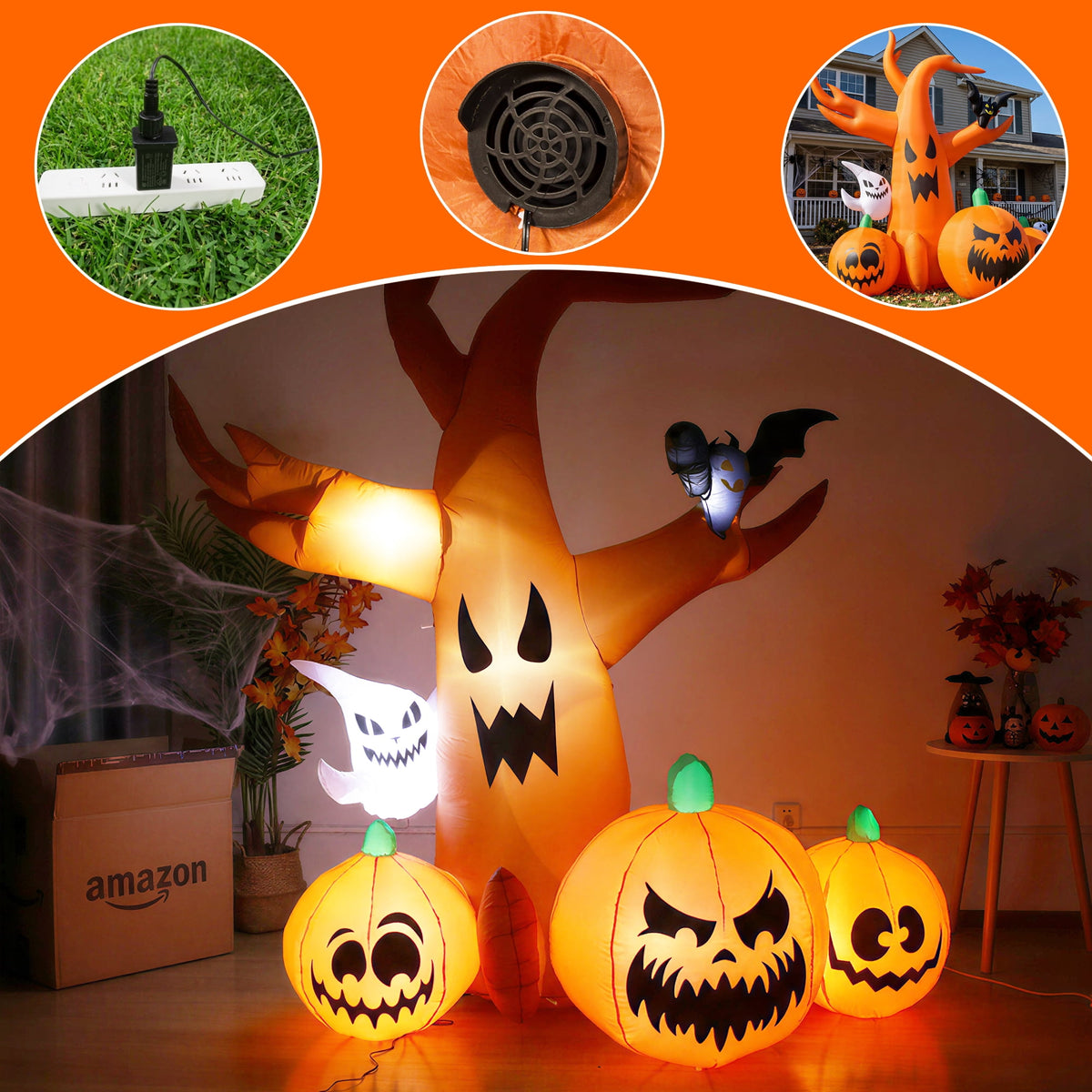 MAGOTAN 9 FT Halloween Inflatables Archway Outdoor Decorations Pumpkin Ghost Archway Halloween Inflatable Blow Up Pumpkin Tombstone Decoration Build-in LED Lights