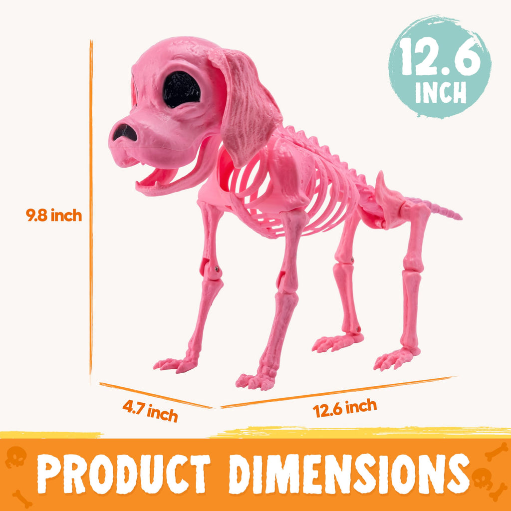 Joyfy 9.8 Inch Halloween Skeleton Dog Skeleton Halloween Decor,Pose-N-Stay Plastic Skeleton Bones with Posable Joints for Hallowmas Decoration Outdoor Haunted House Party