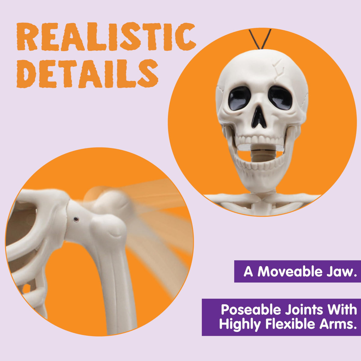 Joyfy 24 Inch Halloween Skeleton Decor with LED Light Eyes,Posable Skeleton Halloween Prop Full Body with Movable Joints for Haunted House Indoor Outdoor Decoration Spooky Decor