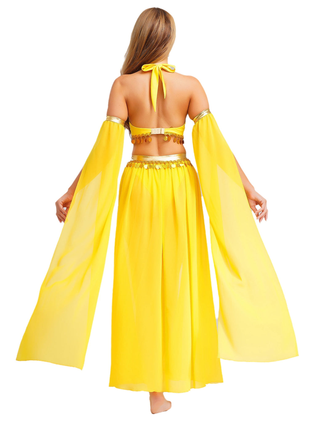 iiniim Women Belly Dance Dress Arabian Greek Princess Halloween Costume Chiffon Skirts 4piece Outfit Green L