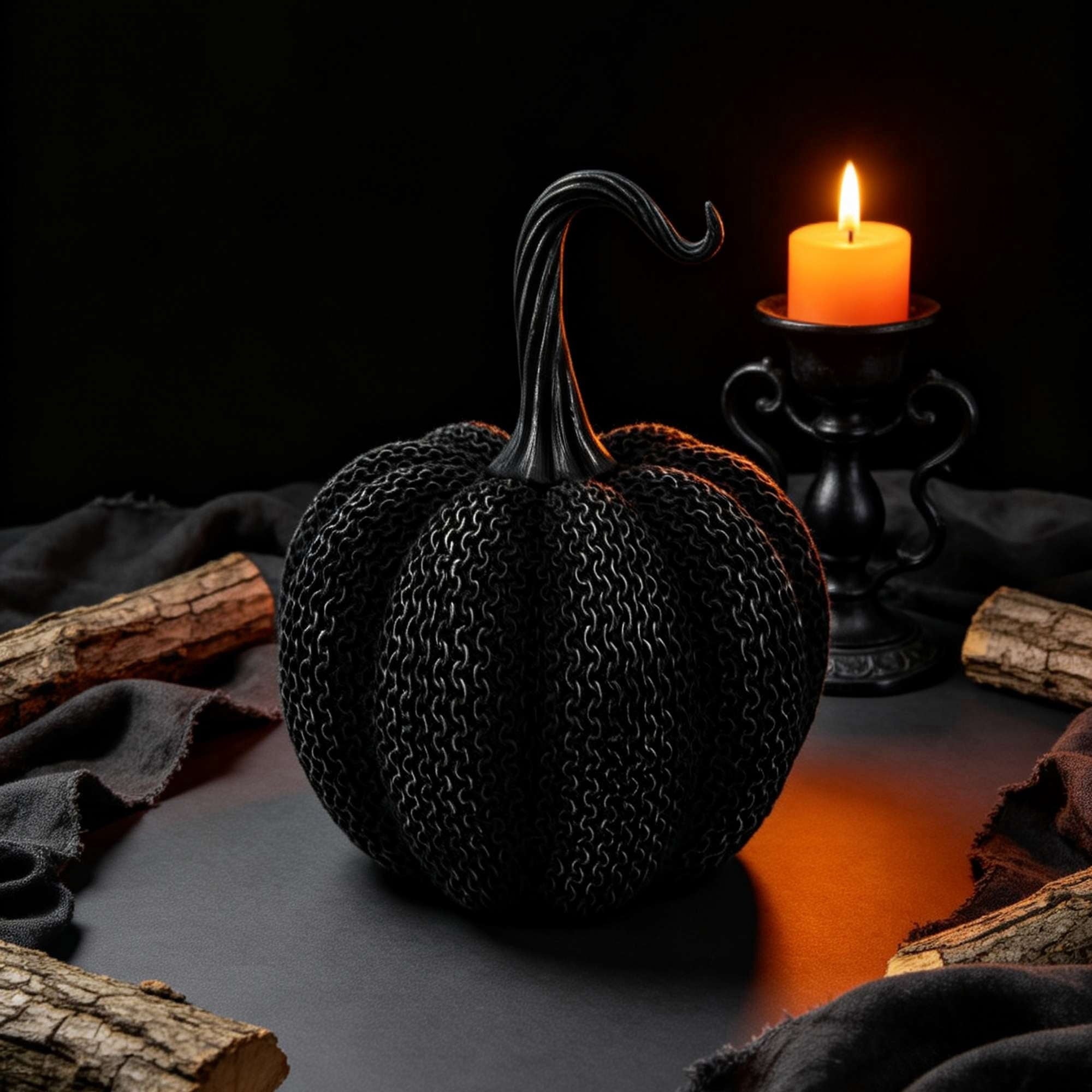 Resin Textured Pumpkin Decoration, Black, 7.75", Halloween by Way To Celebrate