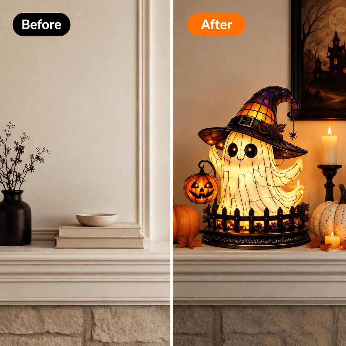 Diceymbol Halloween Decorations and Fall Decor, Halloween Venue Decoration Ghost Props LED Illuminated Ghost Decorations for Tabletop, Mantel, Shelf Indoor Outdoor 9.05 inch