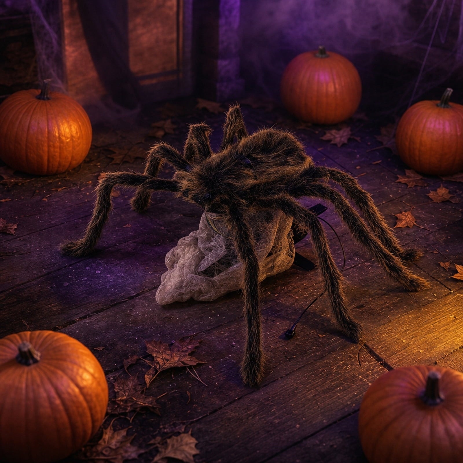 AHGQT Halloween Animated Jumping Spider Decoration, 30x7Inchs Scary Realistic Electric Bouncing Spider with Sound and Light Effects, Large Spider for Halloween Yard Decorations