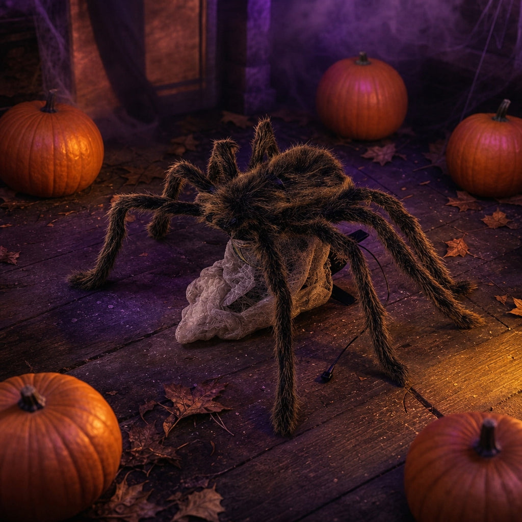 ShaoXinWan Halloween Jumping Furry Spider Prank Prop, Sound Light Activated Scary Animated Decor, Spooky Yard Ornament for Porch, Party, Spooky Mansion Layout