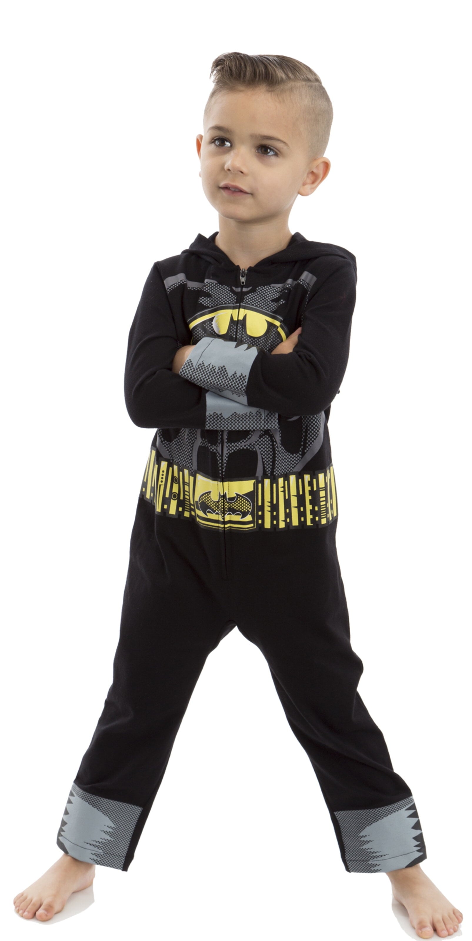 DC Comics Justice League Batman Little Boys Zip Up Cosplay Costume Coverall and Cape Newborn to Little Kid