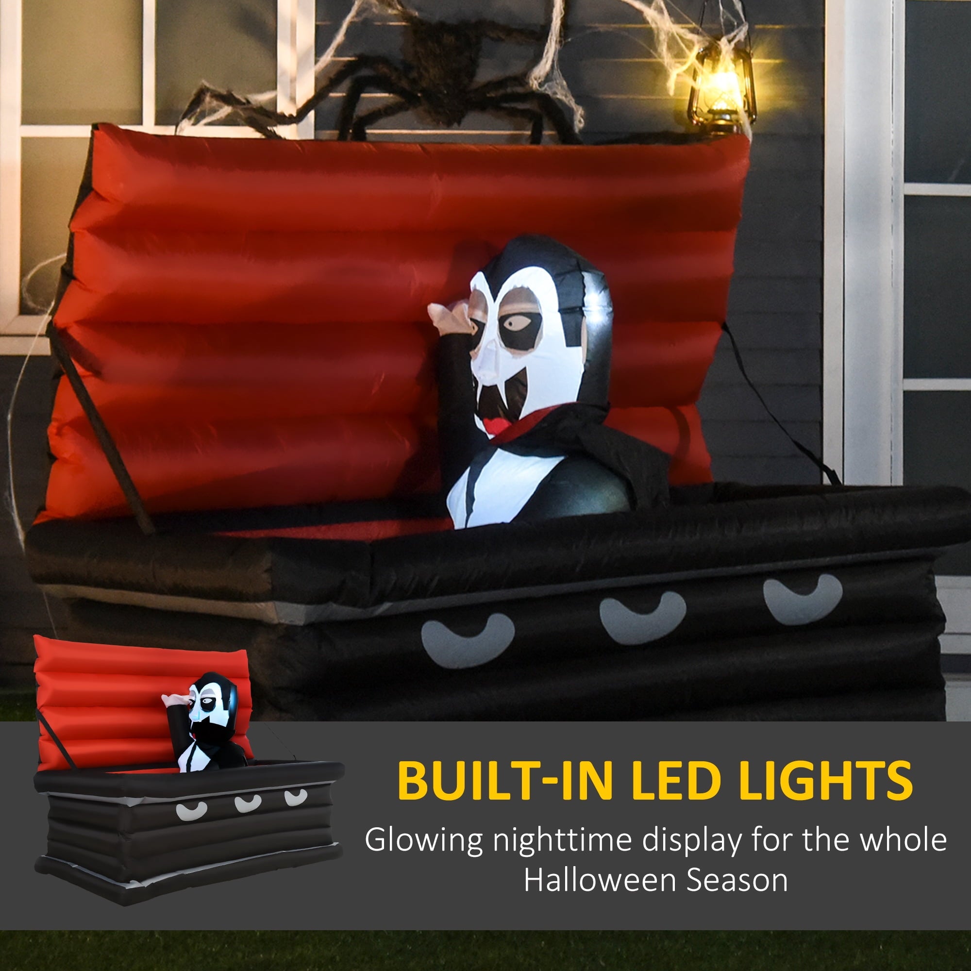 HomCom Vampire Giant Coffin Outdoor LED Waterproof Yard Inflatable, 2.6'