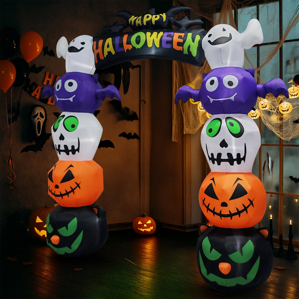 8FT Long Halloween Inflatables Pumpkins Eyeball Candy Outdoor Decorations, Blow Up Yard Decoration with Built-in LEDs Lighted for Lawn Garden Outside Indoor Decor