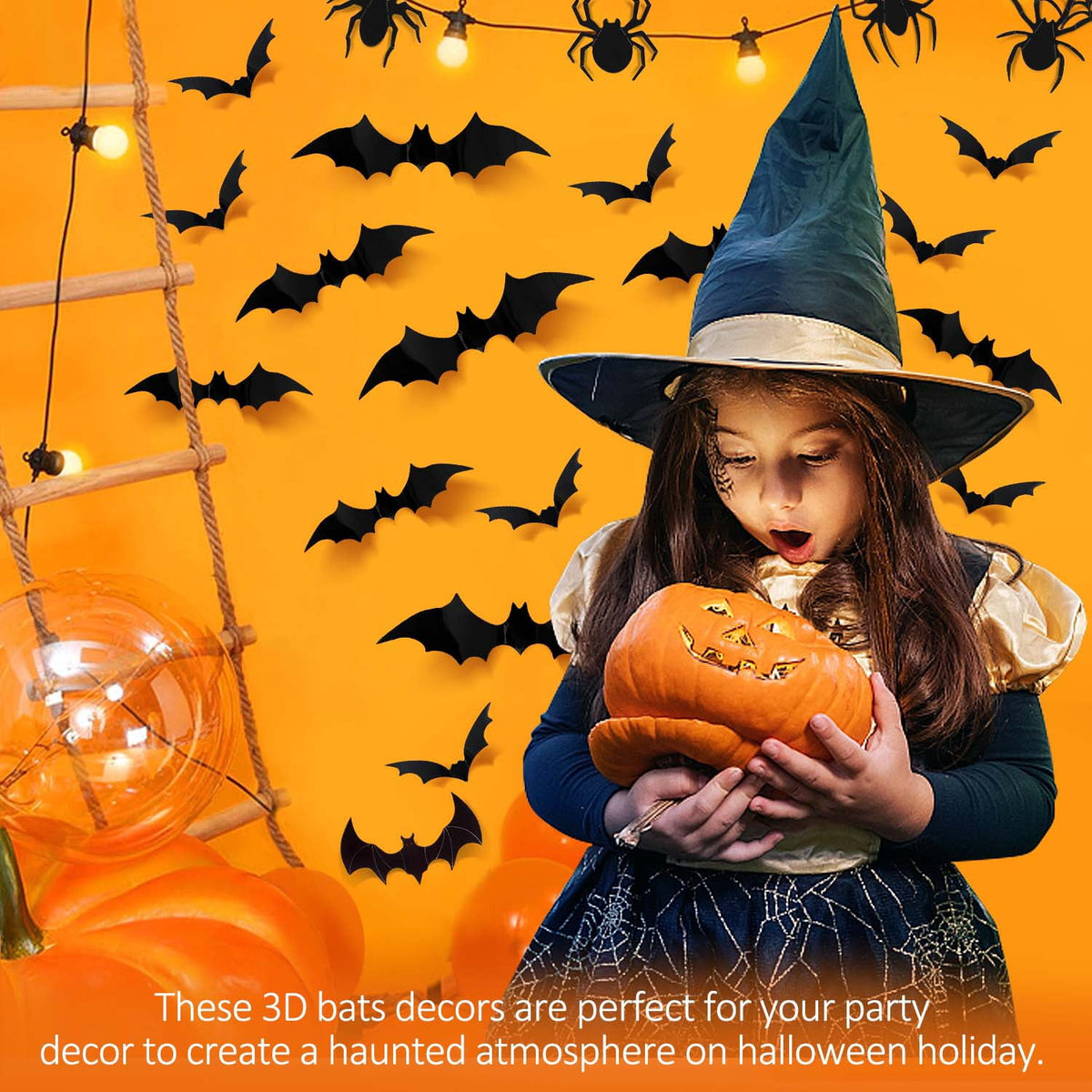 Ayieyill 126pcs Halloween Bat Stickers for Halloween Wall Decor and Window Clings, 3D Spider and Bat Decals for Indoor Halloween Decor