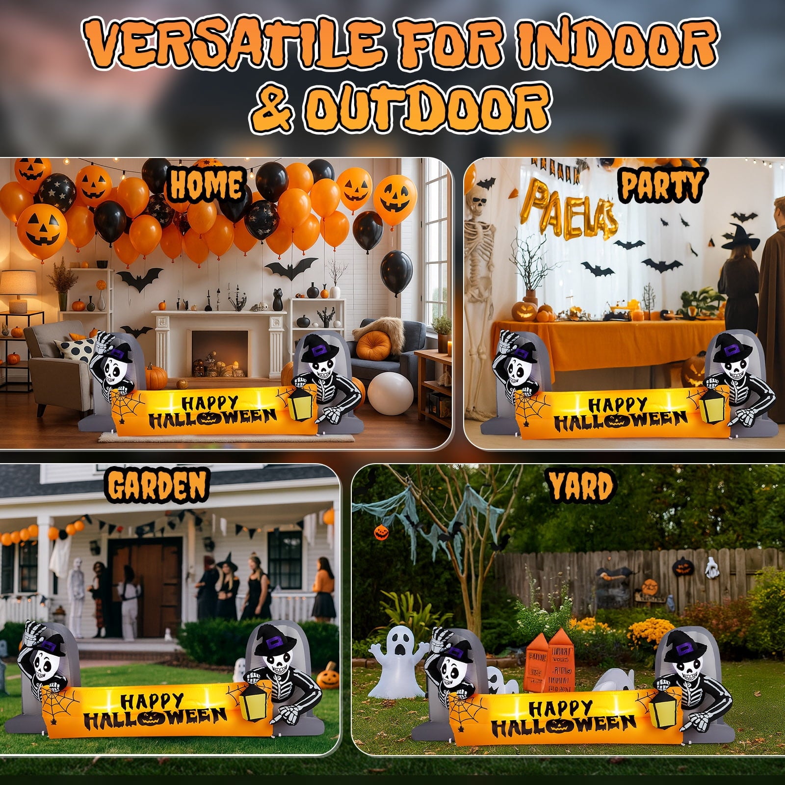 8FT Long Halloween Inflatables Pumpkins Eyeball Candy Outdoor Decorations, Blow Up Yard Decoration with Built-in LEDs Lighted for Lawn Garden Outside Indoor Decor