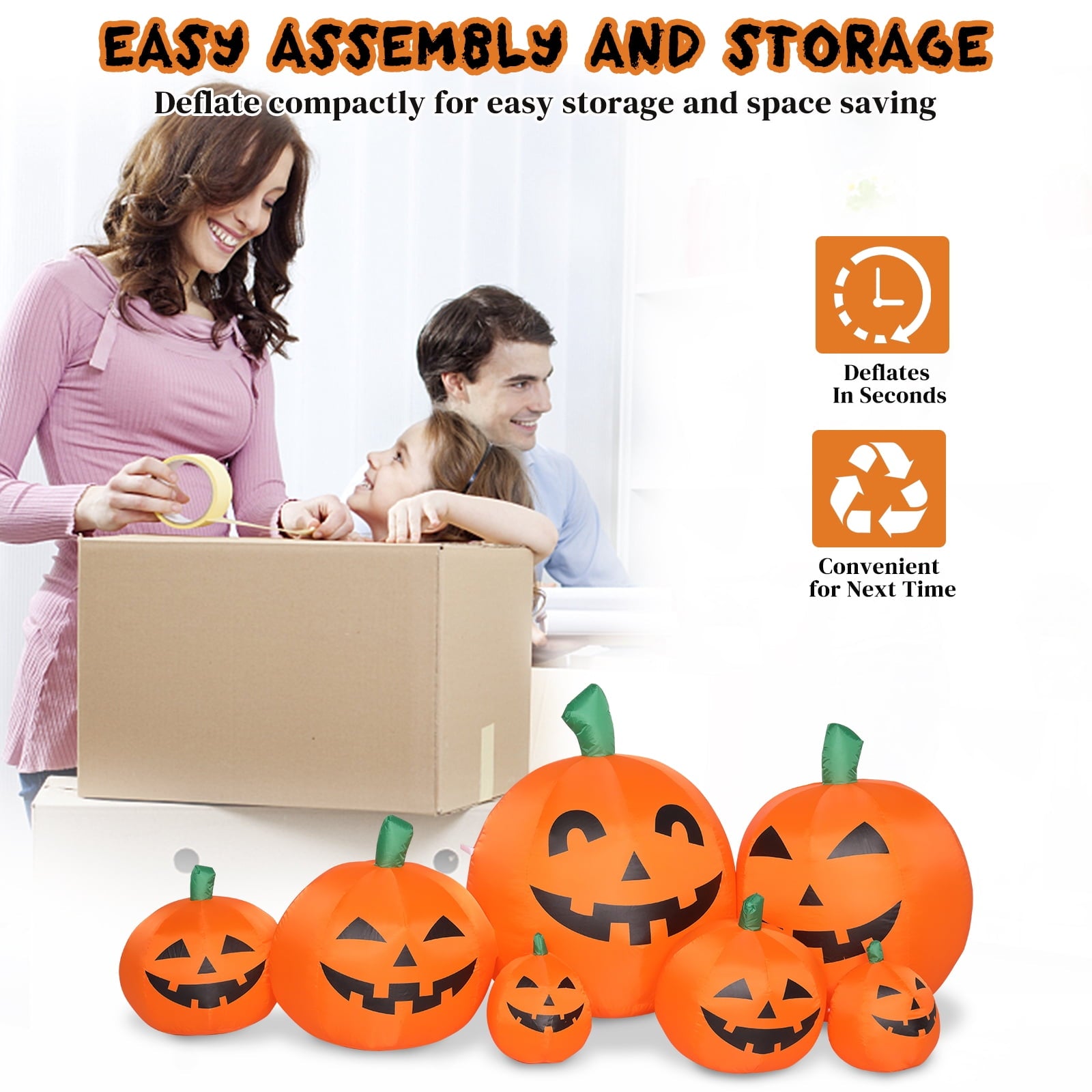 Zimtown 7 FT Halloween Inflatables Pumpkin, Halloween Decoration 7 Blow up Pumpkins w/ Build-in LEDs for Halloween Party