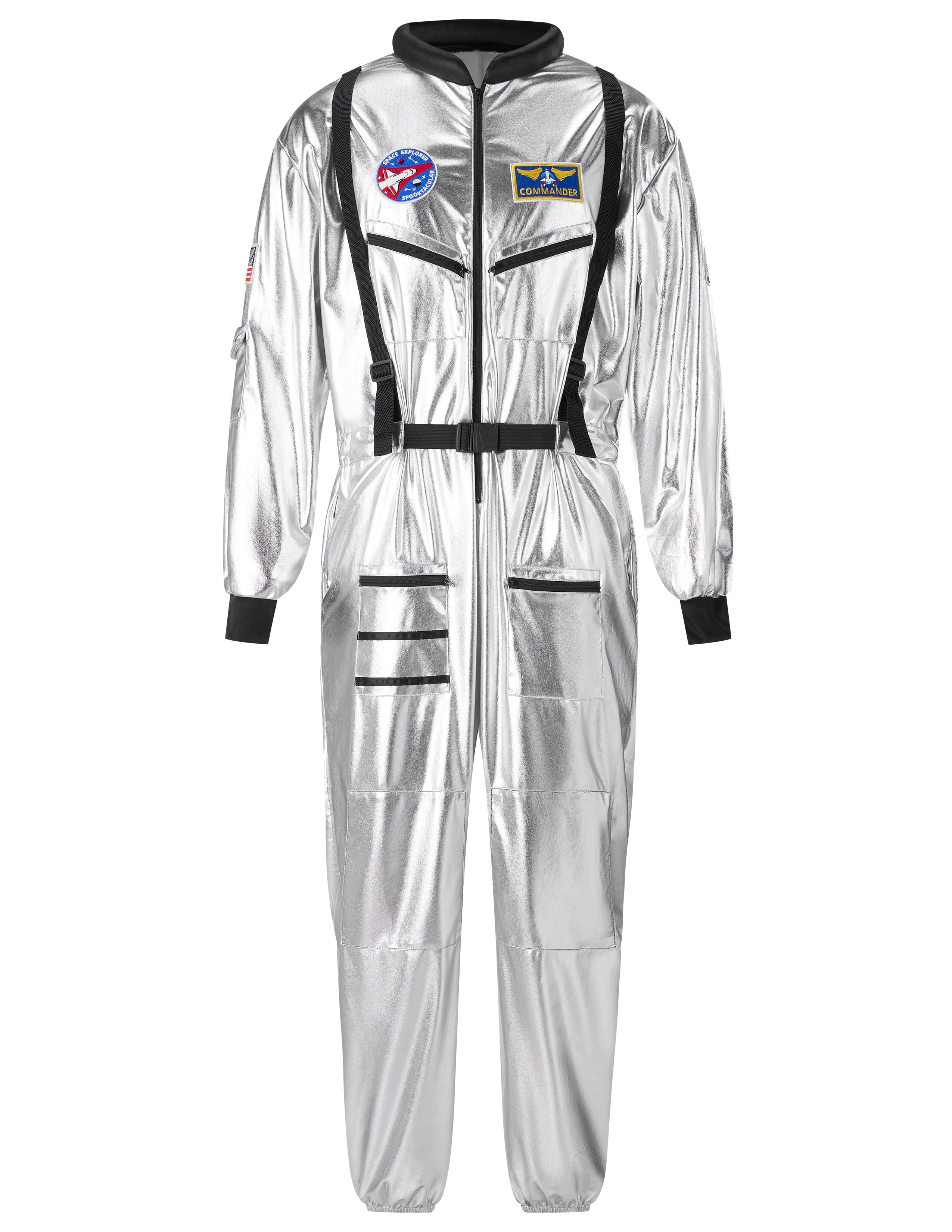 Joyfy Adult Men Astronaut Costume Halloween Spaceman Costume Silver Space Suit Spaceman Jumpsuit Pilot Outfit for Halloween Party Cosplay