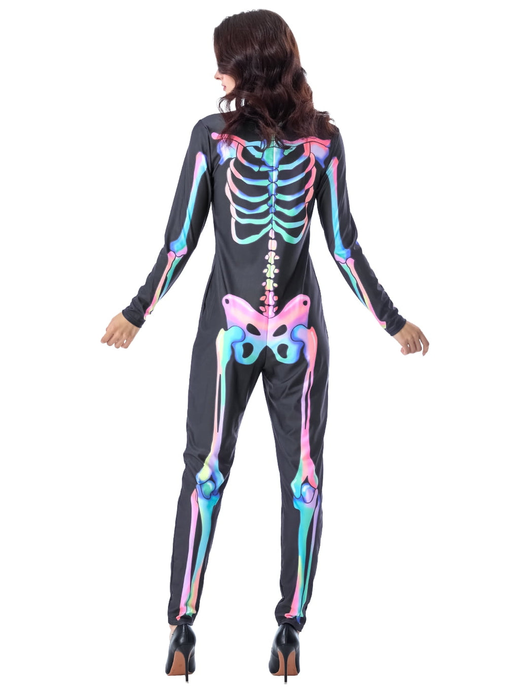 Seasons Women's Halloween Skeleton Costume, Double-Sided Colourful Pattern, Black Light Reactive