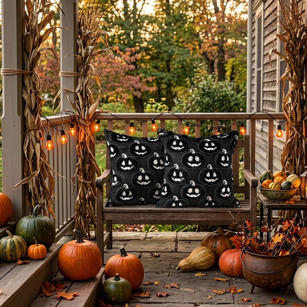 Halloween Ghost Reading Book Throw Pillow Cover, Spooky Library Bookshelf Skull Candlestick Decorative Pillowcase, Retro Halloween Cushion Cover