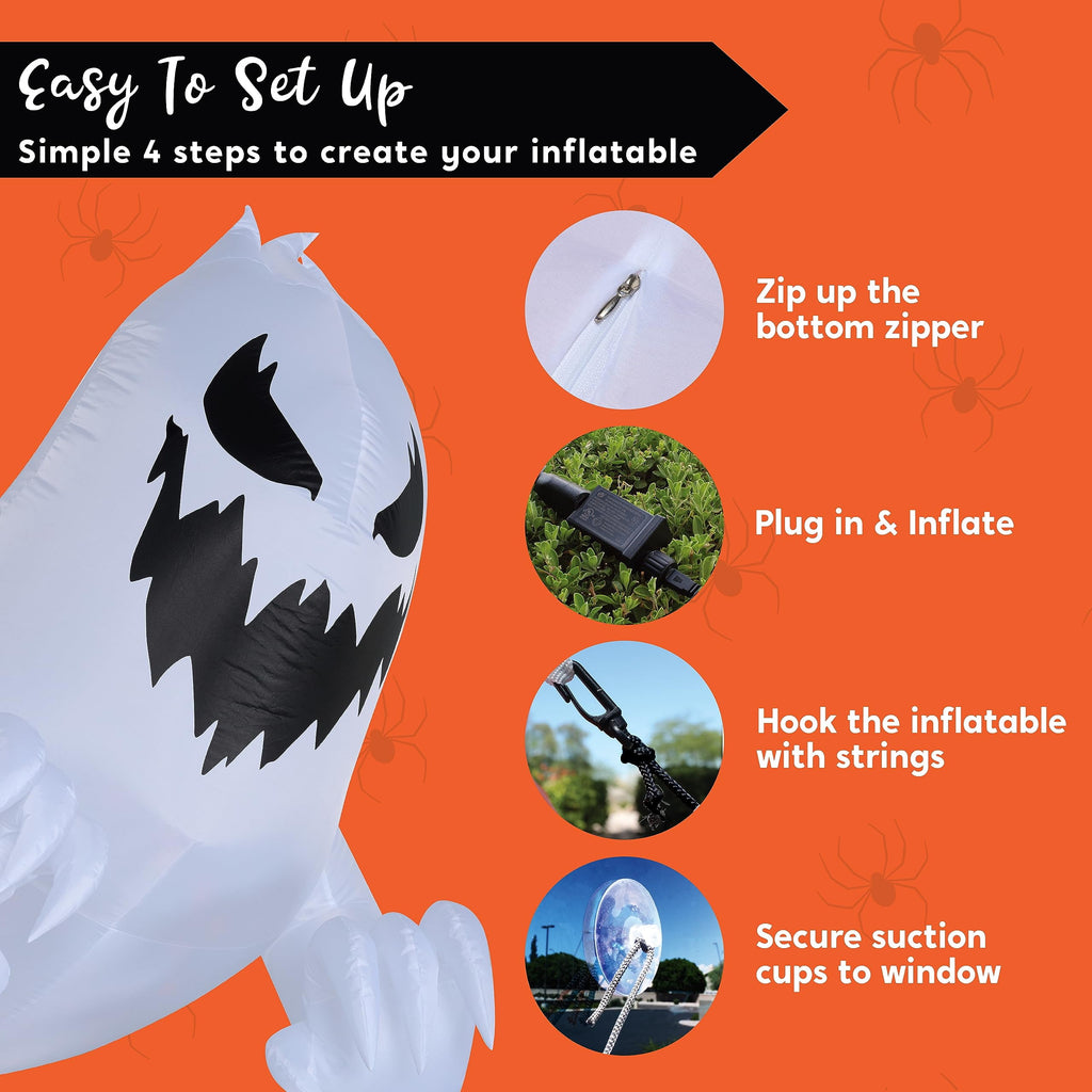 Joyfy 4.5 FT Halloween Inflatable Decorations Outdoor Scary Flying Ghost Broke Out from Window with Built-in LED Blow Up Inflatable for Window Decoration Yard Garden Lawn Decor