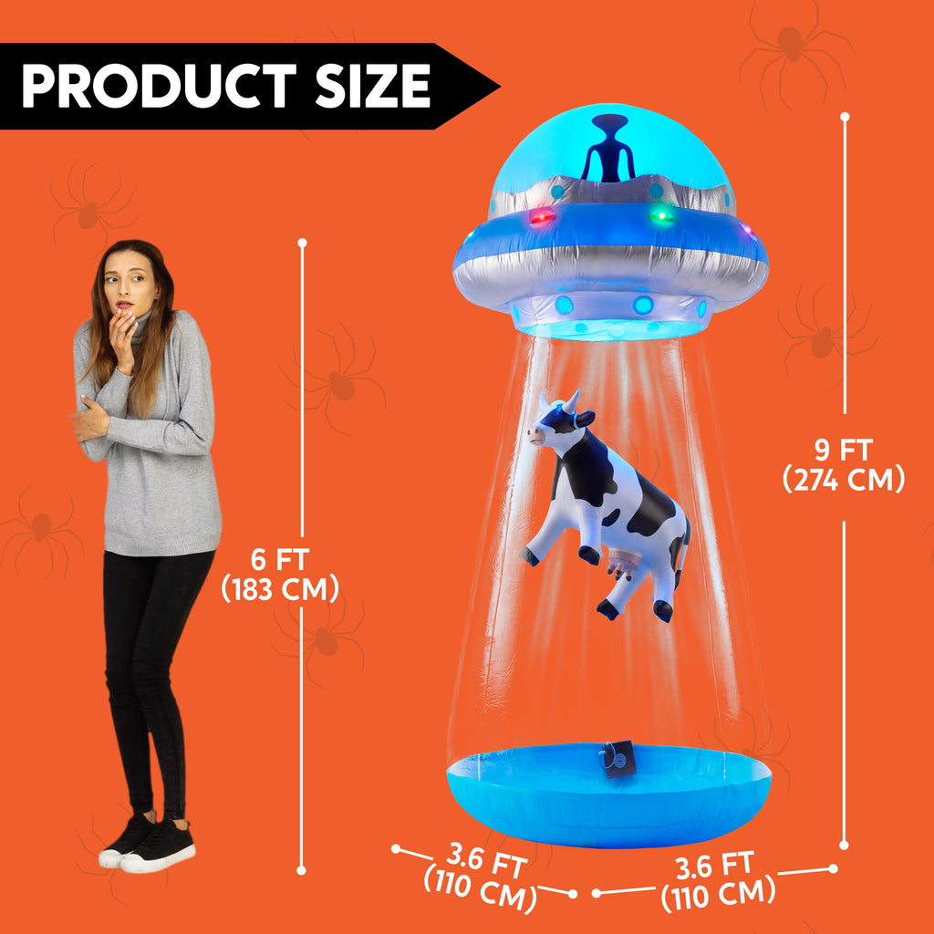 Joyfy 9 ft Halloween Inflatable Giant Alien Decoration with Built-in LEDs,Alien Halloween Decorations Outdoor Blow Up Yard Lawn Decoration