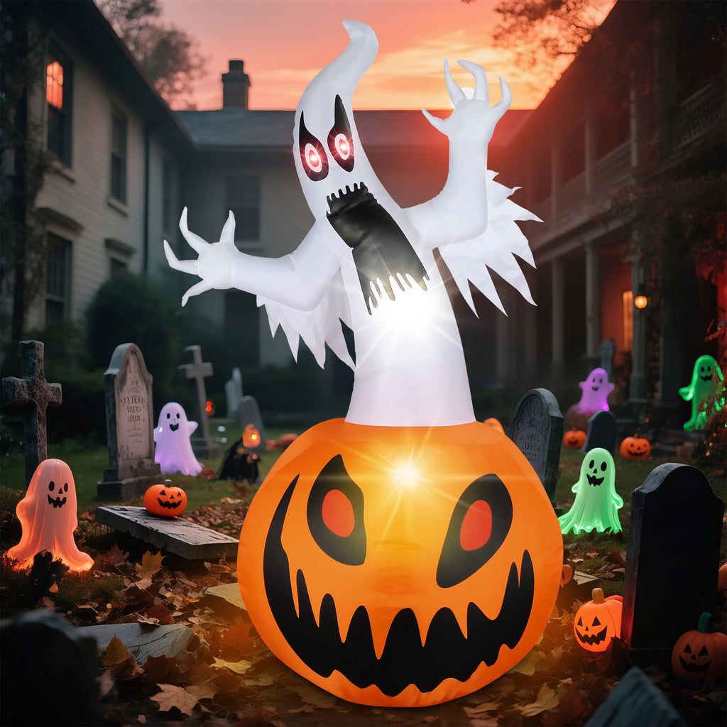 MAGOTAN 5 FT Halloween Inflatables Cape Pumpkin Outdoor Decorations Cape Pumpkin Halloween Inflatable Blow Up Halloween Cape Pumpkin Decoration Build-in LED Lights