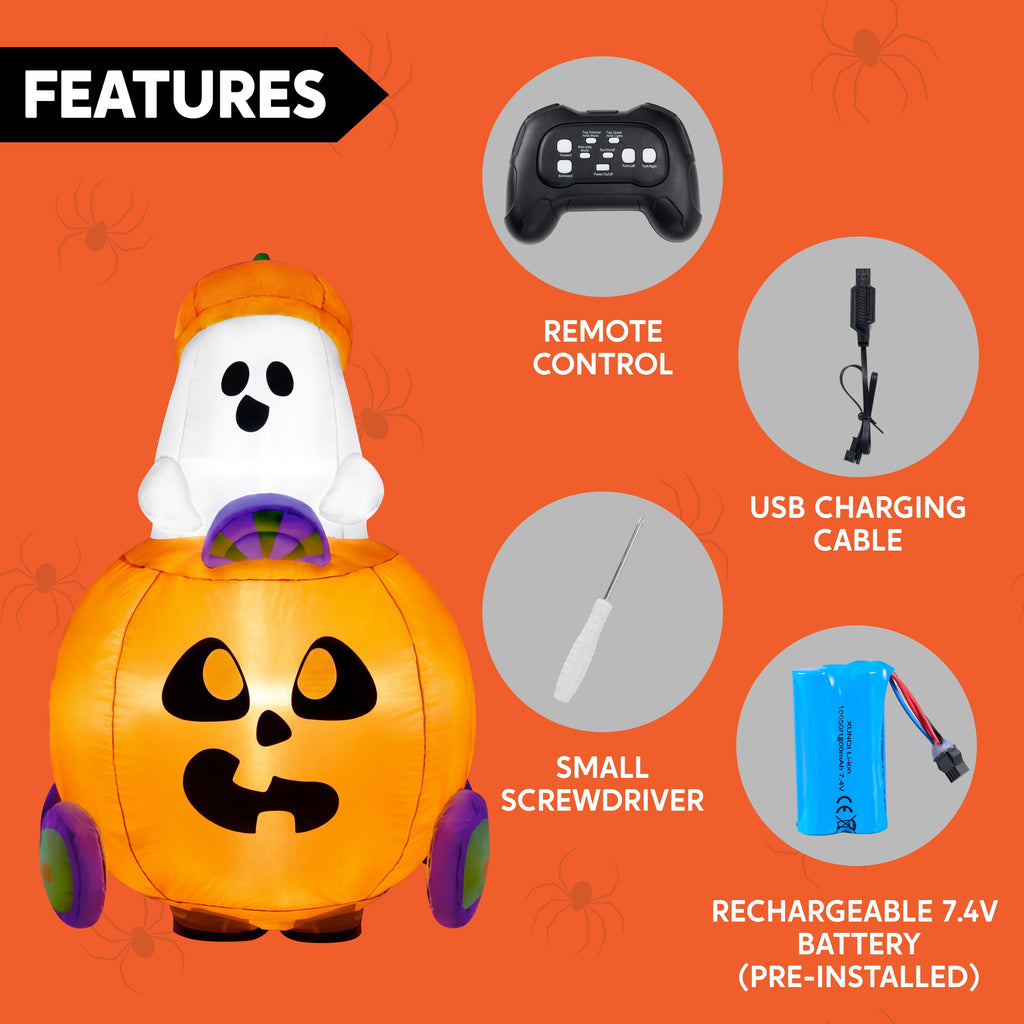 Joyfy 5ft Halloween Inflatables Light up Cute Ghost,Blow Up Ghost Lift Pumpkin Candy Bag with Build-in LEDs for Yard Decorations