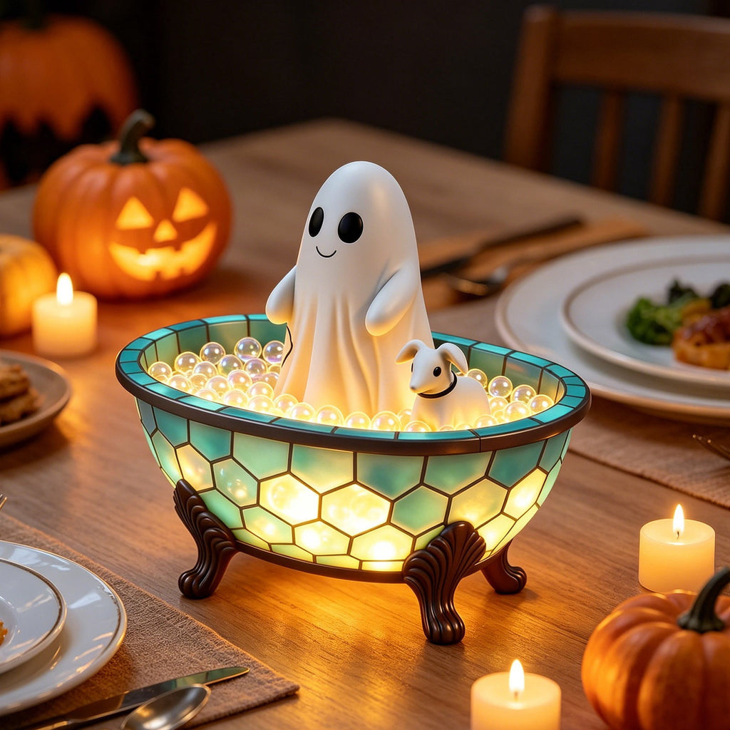 Clearance Halloween Ghost Bubble Bath Lamp, Cute Bathtub Ghost Night Lights for Halloween Decor, Reading Books Nightlight, Halloween Decorations for Indoor Readers & Book Lover Desk Home Party Gifts