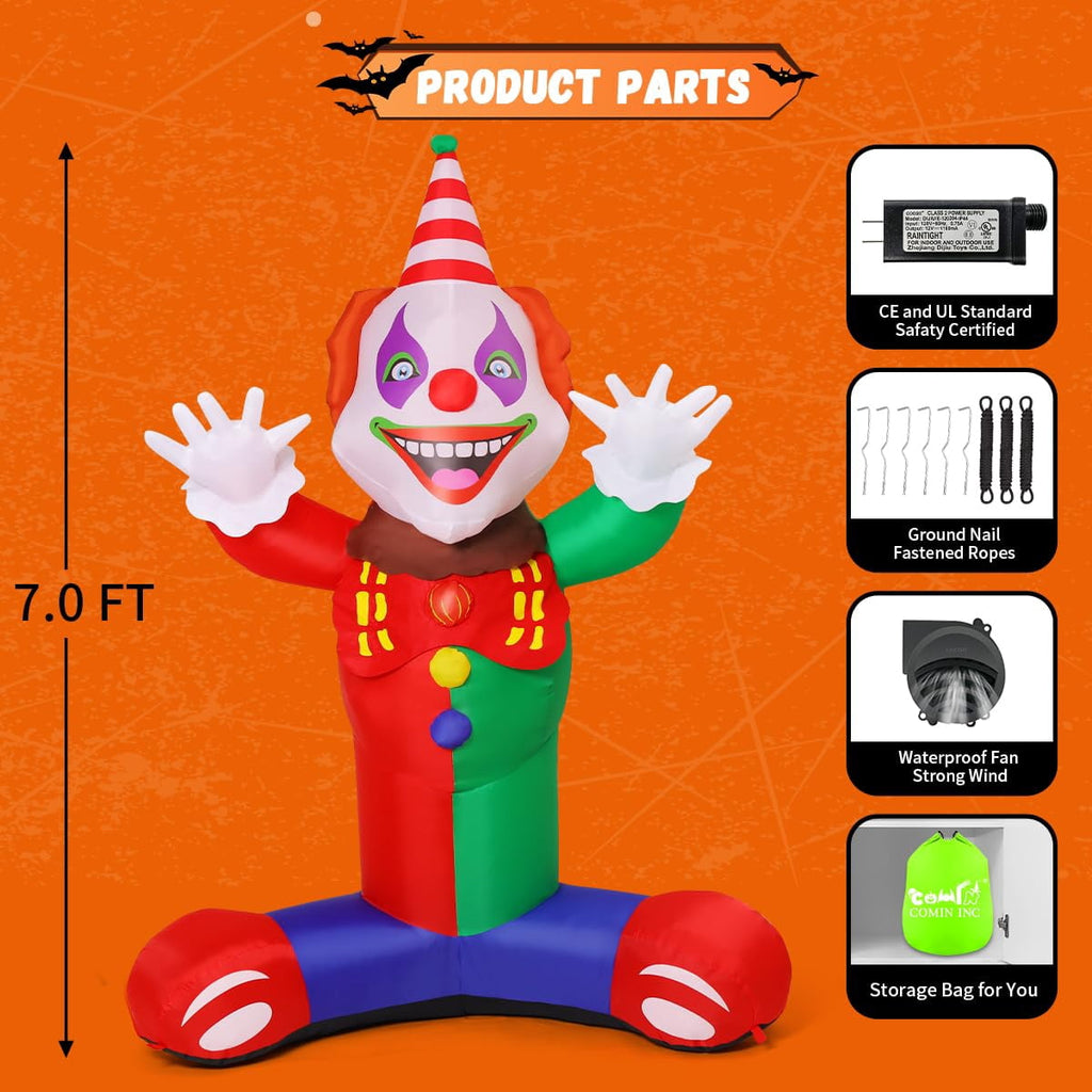 COMIN 7 FT Halloween Inflatables Outdoor Decorations Laugh Clown Blow Up Yard Decoration with Built-in LEDs for Garden Lawn Party Decor
