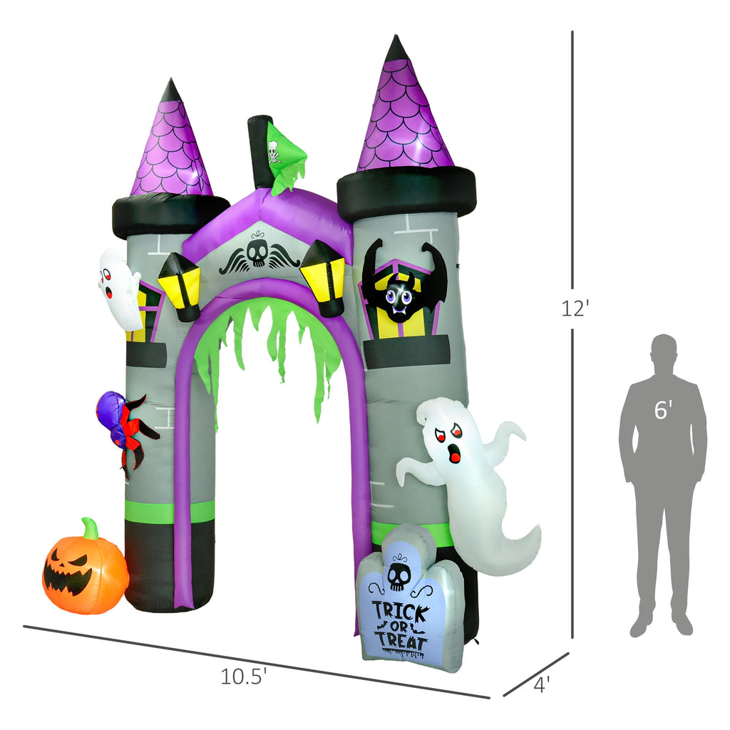 Outsunny 11.8' H Large Halloween Inflatable Archway Ghost Bat Pumpkin Spider, Halloween Decoration with LED Lights for Garden Indoor Outdoor