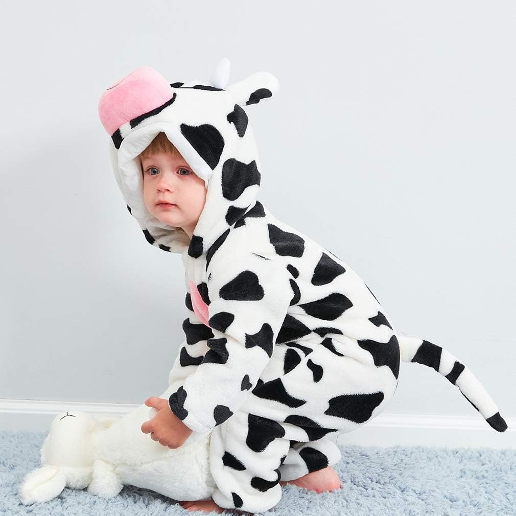 WIBACKER 0-3T Unisex Baby Animal Costume Winter Autumn Flannel Hooded Romper Christmas and Halloween Panda Cosplay Jumpsuit