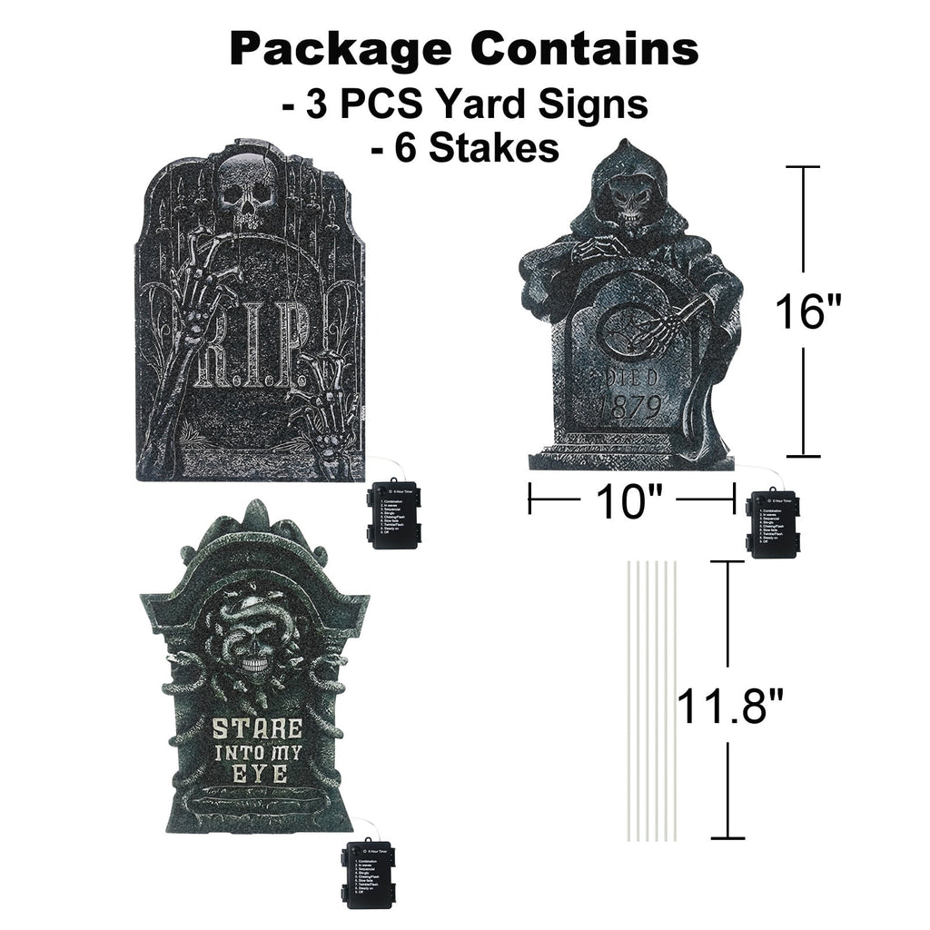 Gamexcel Halloween Gravestone Yard Signs, 10 Pack Tombstone Decorations with Stakes for Lawn, Garden and Haunted House