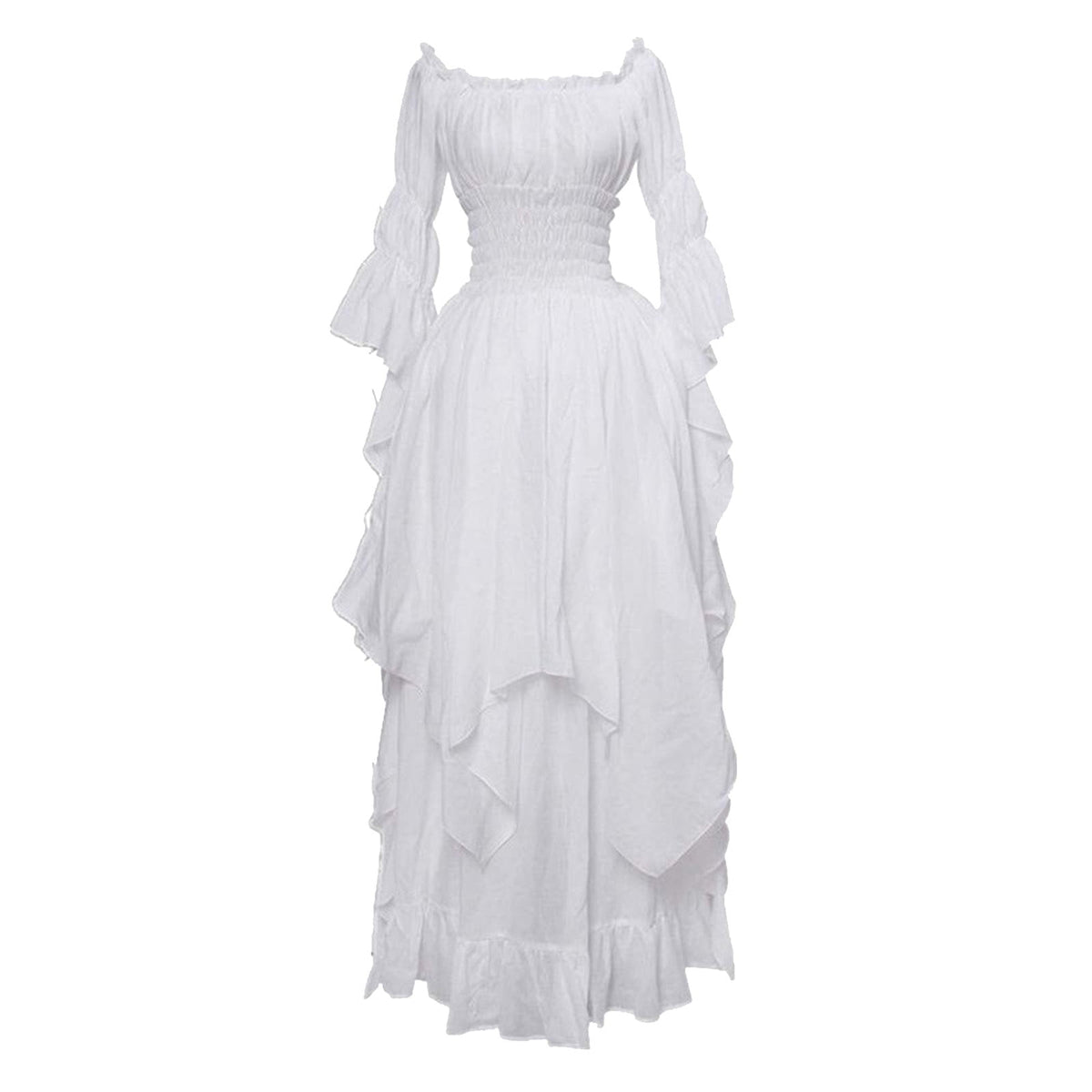 Hvyesh Victorian Dress, Renaissance Costume Women Off Shoulder Long Bell Sleeve High Low Dress Medieval Dresses Peasant Gothic Fairy Witch Dress