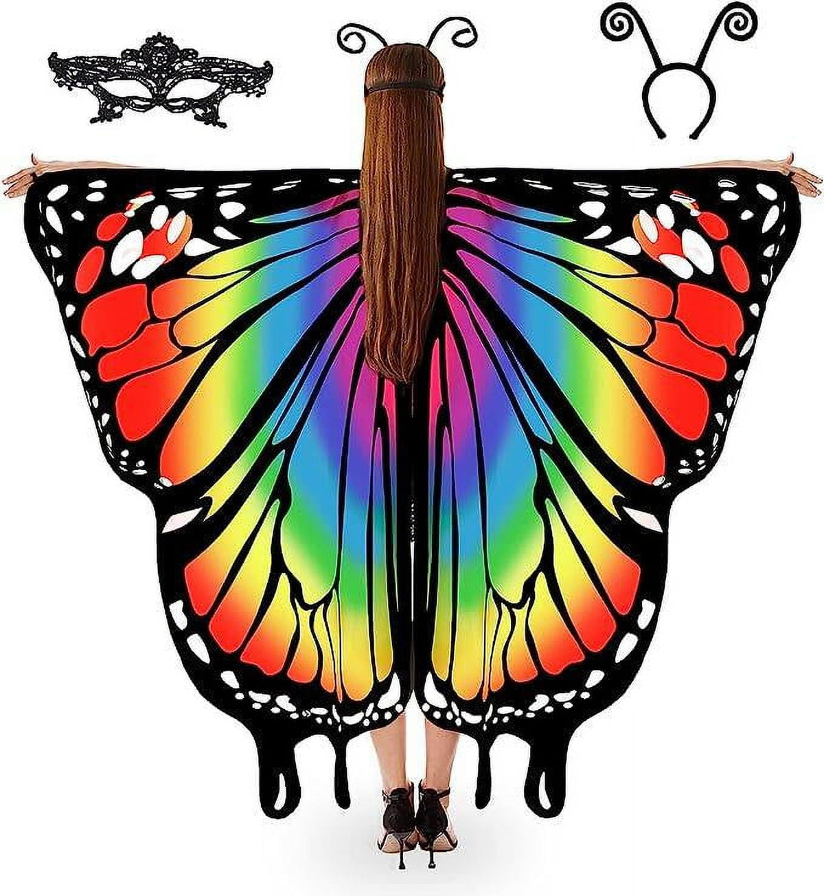 Butterfly Costume for Women - Halloween Cape Adult Wings with Mask and Antenna Headband