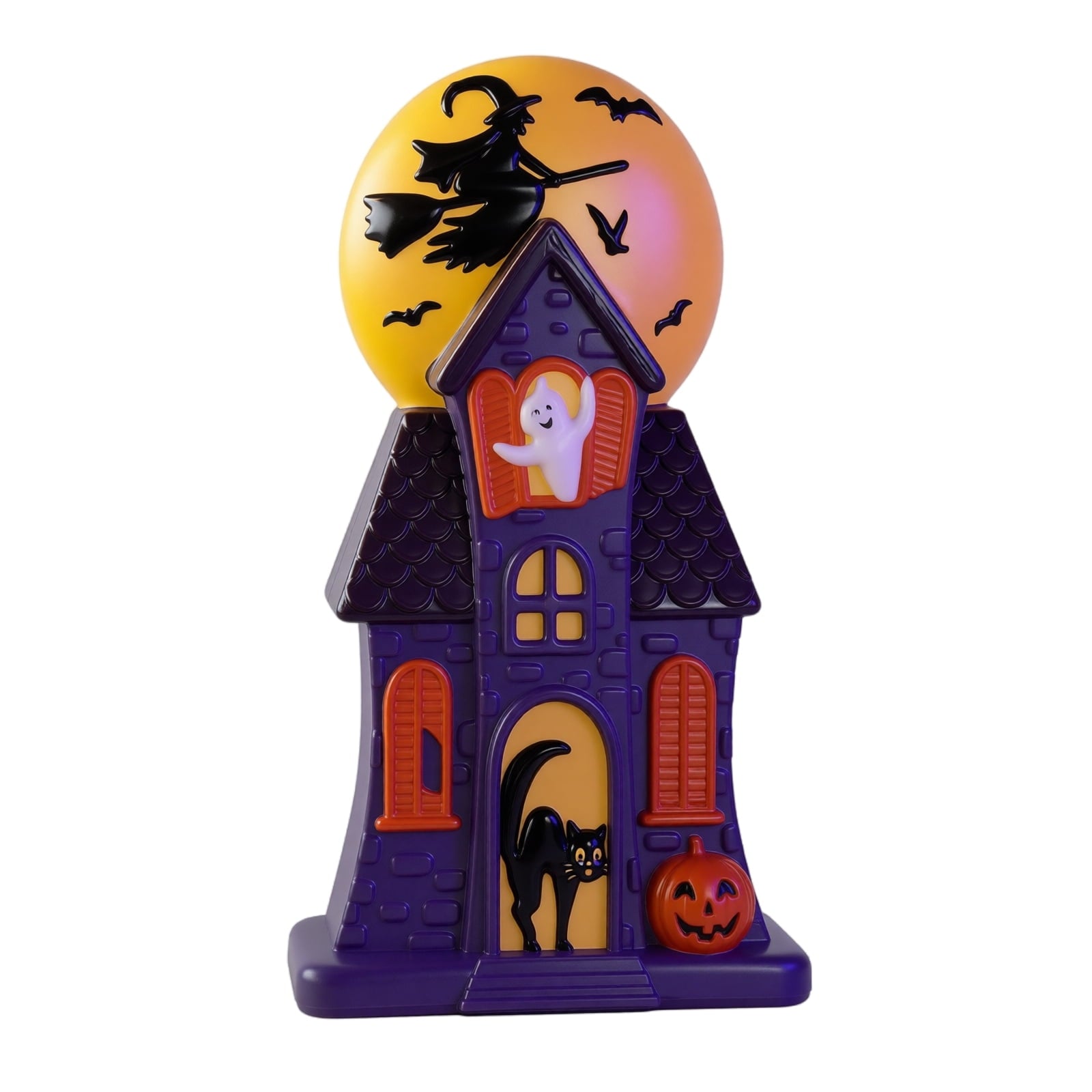 2026 New Summerween Haunted House Blow Mold Light with Bat Witch Black Cat Ghost for Halloween Ornament - Unique Resin Pre-Lit Spooky Mansion Haunted House for Tabletop Halloween Decorations