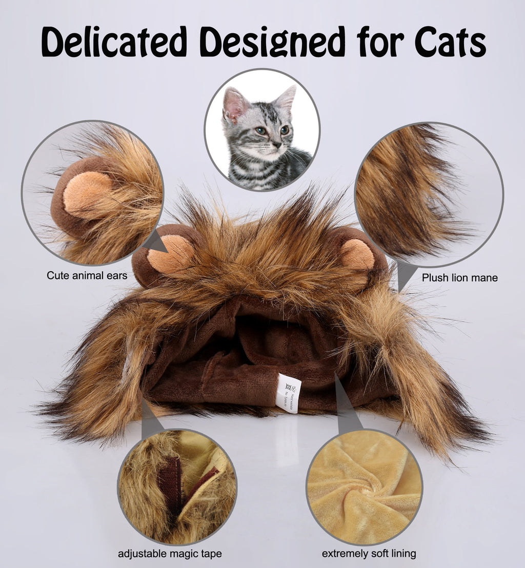 Lion Mane Wig for Cats, Funny Pet Cat Costumes for Halloween Christmas (Size S, Black)