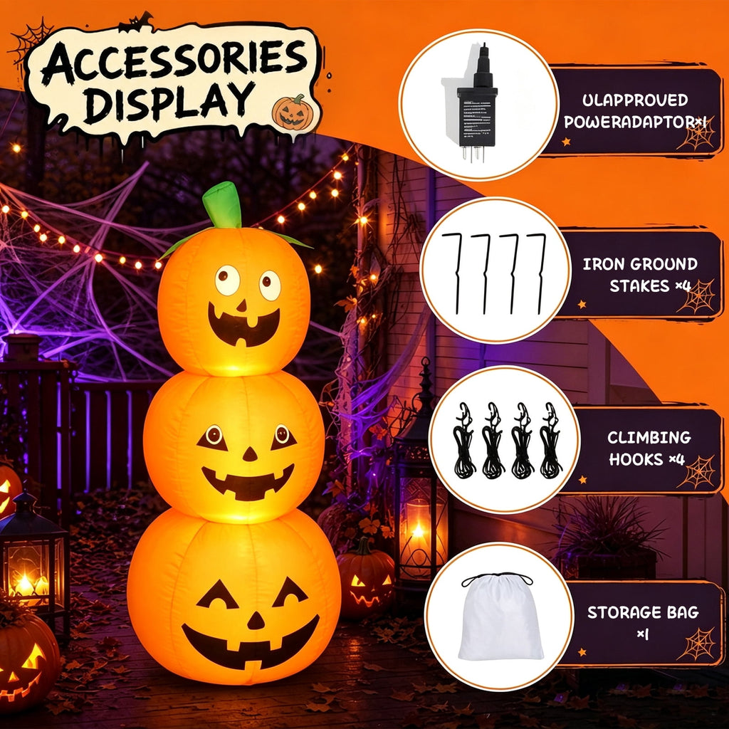 6 FT Halloween Inflatables Stacked Pumpkins Ghost with Build-in LEDs for Porch,Halloween Pumpkin Decor Blow up Yard Decorations