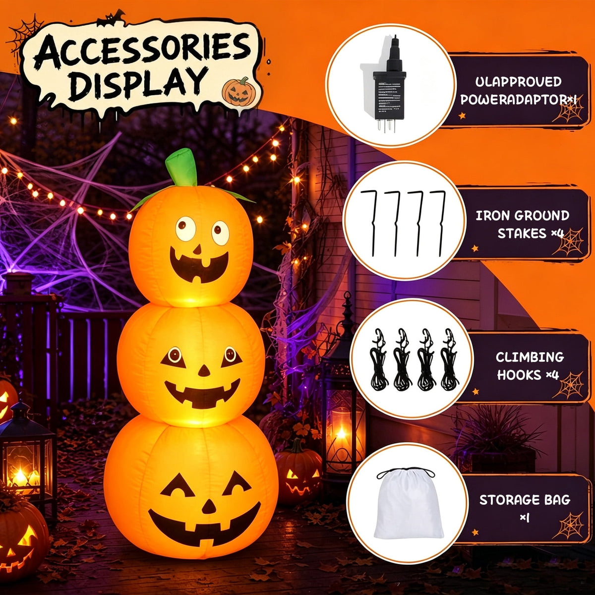 6 FT Halloween Inflatables Stacked Pumpkins Ghost with Build-in LEDs for Porch,Halloween Pumpkin Decor Blow up Yard Decorations