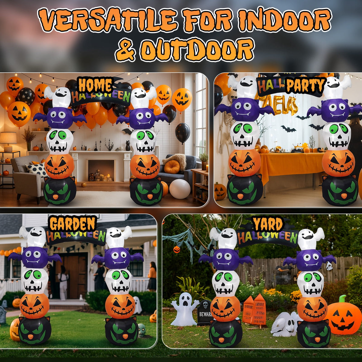 8FT Long Halloween Inflatables Pumpkins Eyeball Candy Outdoor Decorations, Blow Up Yard Decoration with Built-in LEDs Lighted for Lawn Garden Outside Indoor Decor