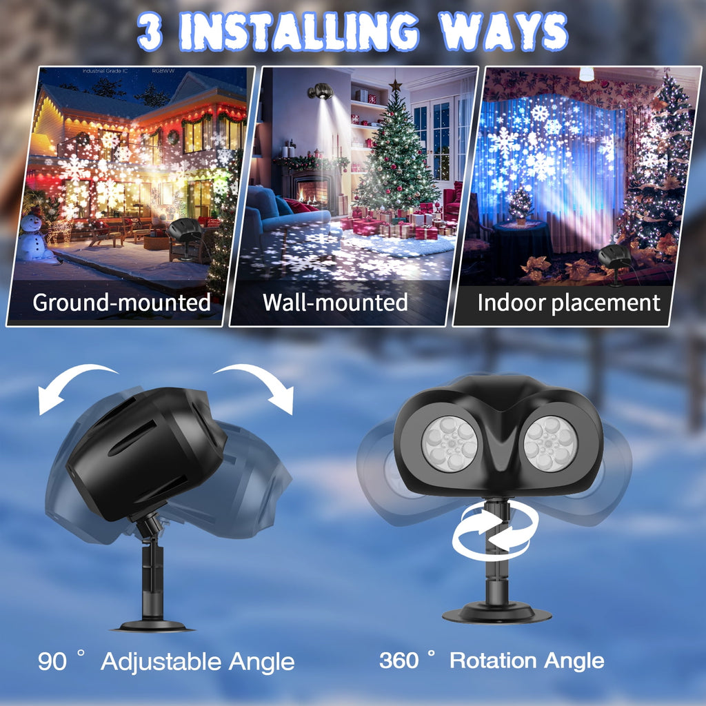 Small Owl Double-Tube Blizzard Projection light, holiday decoration ambient light, Christmas Halloween laser light, light show, waterproof function, indoor home, Christmas gift, wedding